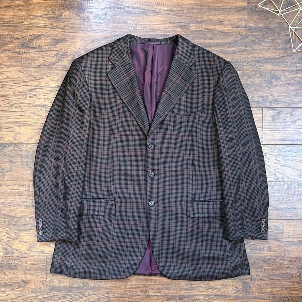 BELVEST • hand made blazer jacket sport coat brown plaid luxury Italy tailored